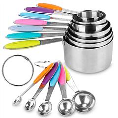 12Pcs Measuring Cups Spoons Set Stainless Steel Kitchen Measurement Tool for Cooking Baking Dry Spices Liquid Ingredients Easy to Read Markings