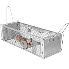 Dual Door Rat Trap Cage Humane Live Rodent Dense Mesh Trap Cage Zinc Electroplating Mice Mouse Control Bait Catch with 2 Detachable U Shaped Rod