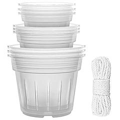 9Pcs Orchid Pots Clear Reusable Plastic Flower Plant Nursery Planter Seed Starter Pots with Drainage Holes with 32.8FT Rope 4.72in/5.51in/6.29in