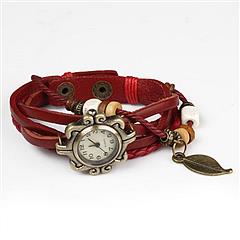 Beautiful Bohemian Style Retro Handmade Leather Tree Leaf Women\'s Watches-rose