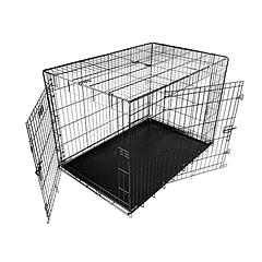 36inches Dogs Crate Folding Metal Pets Crates Double Door Puppy Cage Easy Set Up