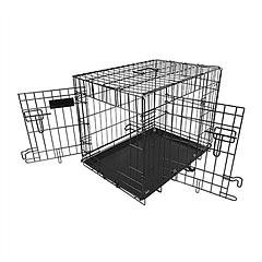 24inches Dogs Crate Folding Metal Pets Crates Double Door Puppy Cage Easy Set Up