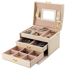 Jewelry Case Organizer 3-layer Lockable Travel Jewelry Box PU Leather Storage Display Case with Mirror Protective for Bracelets Earrings Rings Necklac