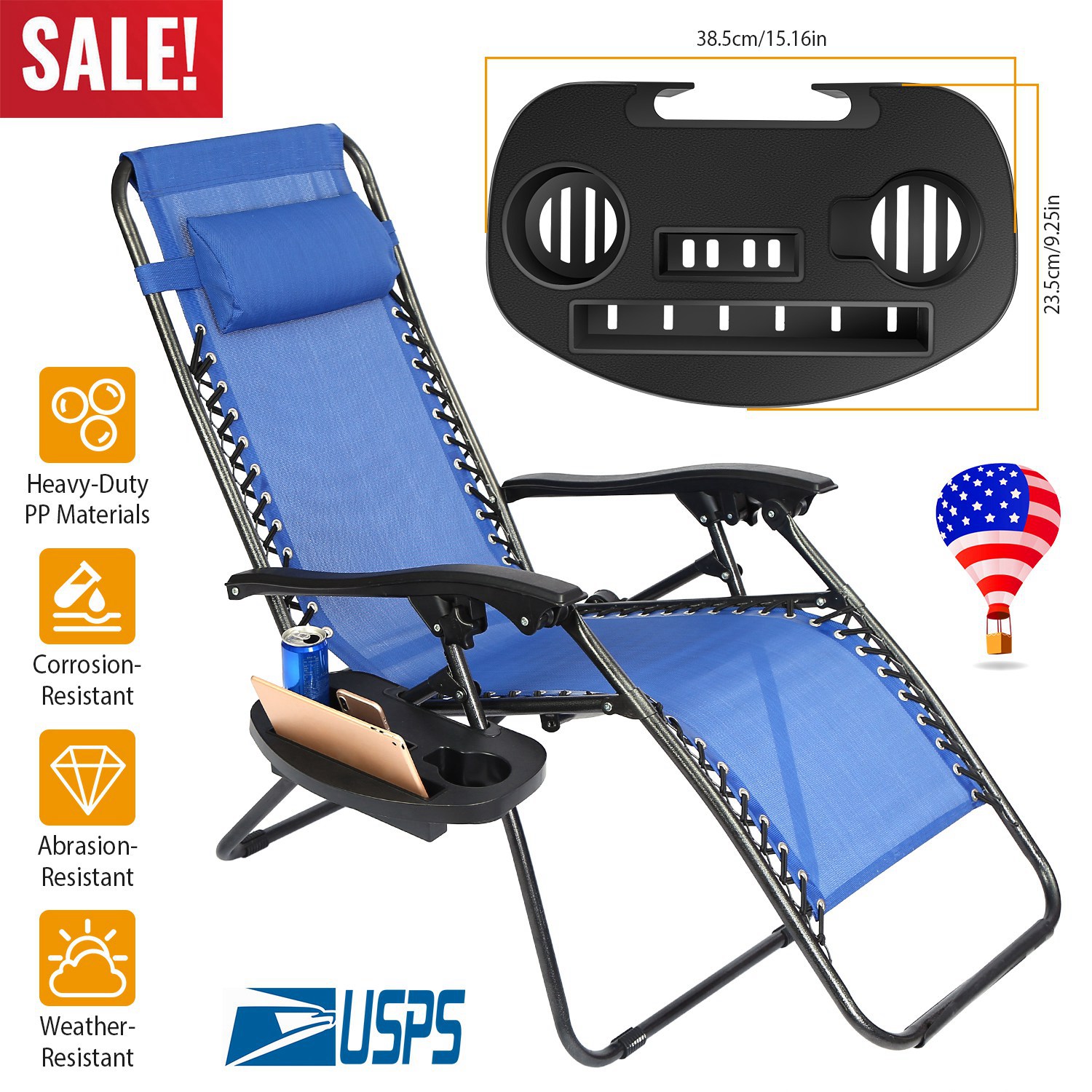 Zero Gravity Chair Cup Holder Clip On Side Tray w/Beverage Can Mobile Devices Slots,Table/Chair ...