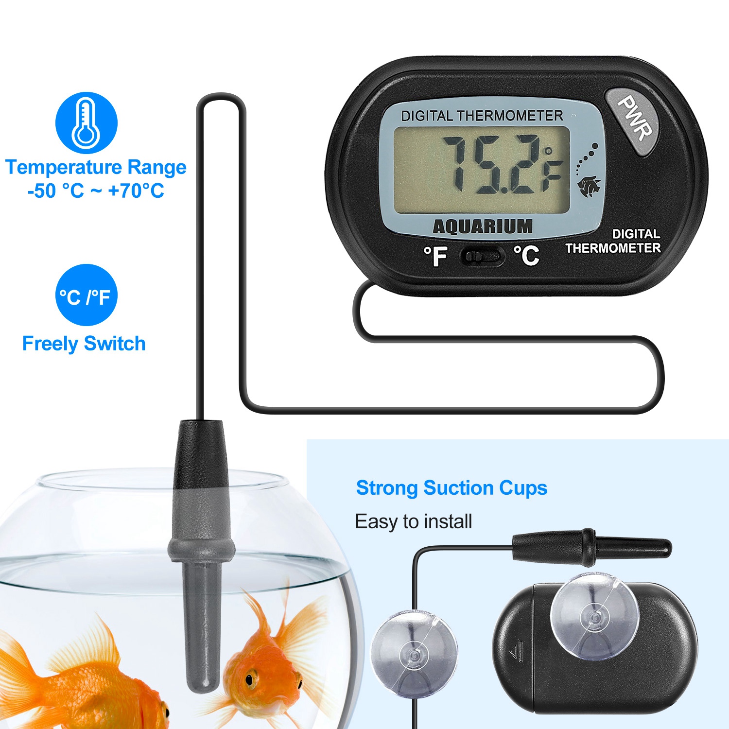 LCD Digital Aquarium Thermometer Fish Tank Water Terrarium Temperature ...