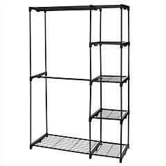 Metal Closet Deluxe Double Rod Freestanding Closet Clothes Storage Organizer Coat Storage Wardrobe Metal Shoes Storage Rack with 5-Tier Wire Shelving 