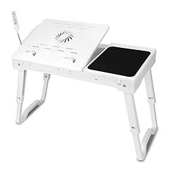 Foldable Laptop Table Bed Notebook Desk w/Cooling Fan Mouse Board LED light 4 x USB Ports Breakfast Snacking Tray with Storage Groove For Home Office 