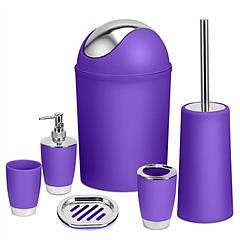 Bathroom Accessories Set 6 Pcs Bathroom Set Ensemble Complete Soap Dispenser Toothbrush Holder Tumbler Soap Dish Toilet Cleaning Brush Trash Can