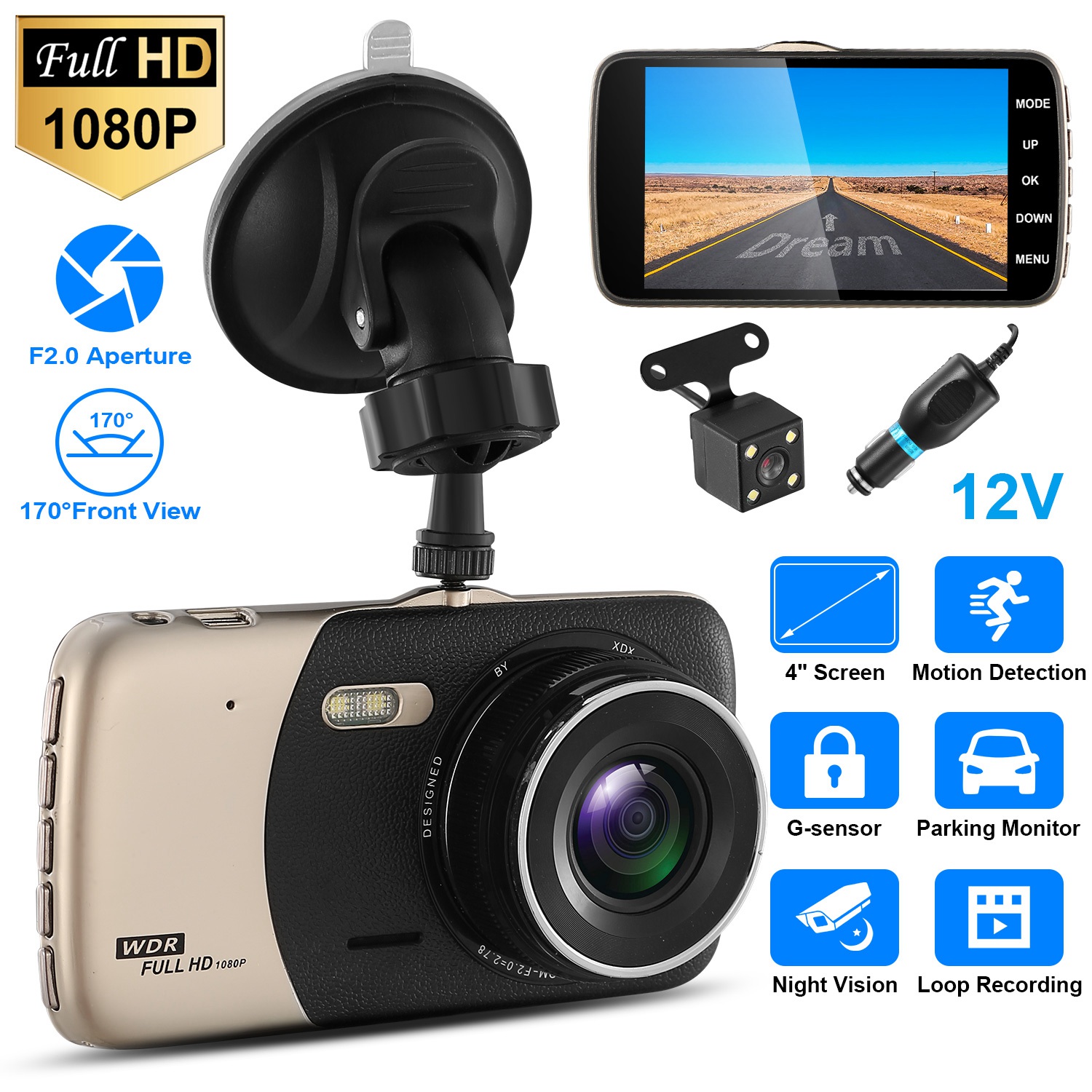 hd car dash camera recorder with zoom function