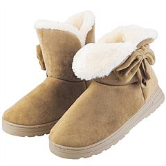 NPolar Women Ladies Snow Boots Super Soft Fabric Mid-Calf Winter Shoes Thickened Plush Warm Lining Shoes w/ Anti-slip Rubber Base Bowknot