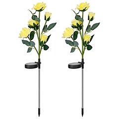 2Pcs Solar Powered Lights Outdoor Rose Flower LED Decorative Lamp Water Resistant Pathway Stake Lights For Garden Patio Yard Walkway