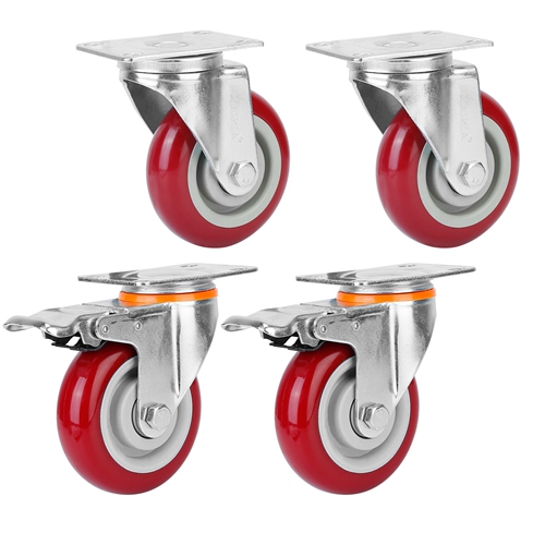 4 Packs 4In Swivel Caster Wheels Lockable Heavy Duty PU Rollers w ...