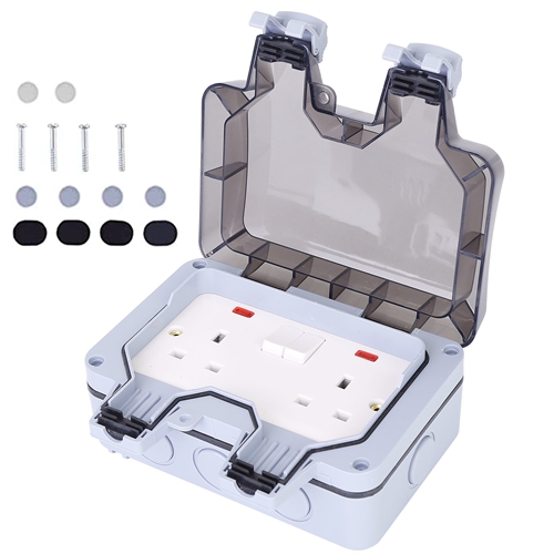 Double Outdoor Socket IP66 Waterproof 13A 2 Gang UK Plug Twin Switched ...