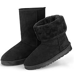 Women Ladies Snow Boots Waterproof Faux Suede Mid-Calf Boots Fur Warm Lining Shoes