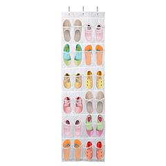 Over the Door Shoes Rack 24-Pocket Crystal Clear Organizer 6-Layer Hanging Storage Shelf for Shoes Slippers Small Toys Closet Cabinet