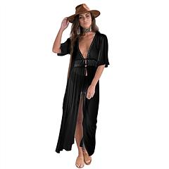 Women Lace Bathing Suit Long Sexy Bikini Swimwear Summer Cover Up Beach Dress Swimsuit with Waist Rope