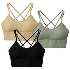 3Packs Women Cross Back Sport Bras Padded Strappy Medium Support Bras Sexy Fitness Tank Tops with Removable Pads for Gym Yoga Workout Running