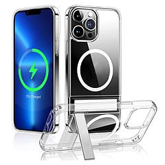 Magnetic Metal Kickstand Clear Case Shockproof Anti Yellowing Phone Cover Compatible with Magsafe Fit for IOS Phone 13