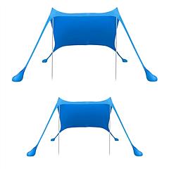 6.5x6.5FT Foldable Beach Canopy Tent Collapsible Shade Sail Sun Protection Windproof Shelter 4 Sandbag 2 Pole Portable Storage Bag Rectangle Blue