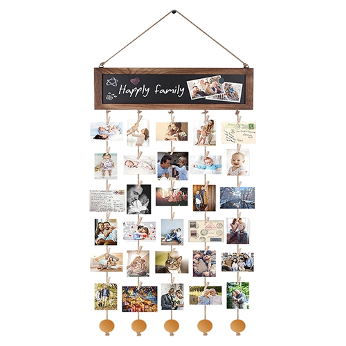 Wooden Hanging Picture Frame Photo Display String Ropes with 30 Clips ...