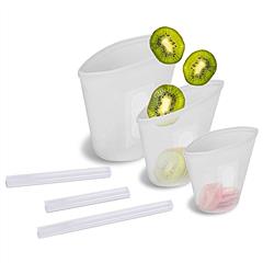 3Pcs Silicone Food Storage Bags Reusable Leakproof Food Container Set with 3 Seals Microwave Dishwasher Safe Environment Friendly 8.5Oz/17Oz/25.4Oz