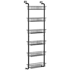 6 Tier Over Door Pantry Organizer Hanging Hooks Door Storage Rack Carbon Steel Basket 62.99in Over Door Shelf for Kitchen Bathroom