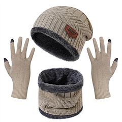 Winter Knitted Hat Scarf Gloves 3Pcs Winter Warm Beanie and Touch Screen Gloves Scarf Set Knit Beanie Skull Cap Neck Warmer Mittens for Men Women