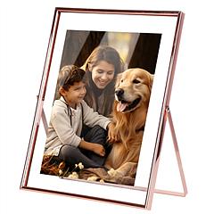 2Pcs Standing Rose Gold Metal Picture Frames 5x7IN 8x10IN Vertical Tabletop Floating Photo Frame Double-Glazed Glass Pressed Flower Frame for Home Dec