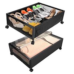 2Pcs Under Bed Storage Containers with 360° Rotatable Wheels Visible Dustproof Cover Under Bed Drawer with Clear Window Bedroom Storage Organizer