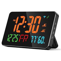 WiFi Auto Set Alarm Clock LED Digital Clock With 2 Alarm Setting Snooze 4 Brightness Levels Auto Light Sensing Temperature Humidify Monitor App Contro