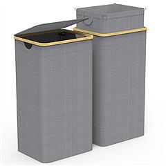 2Pcs Collapsible Laundry Hamper with Lid Handle 100L/26.4Gal Capacity Vertical Laundry Basket Foldable Bamboo Basket Dirty Clothes Organizer with Inne