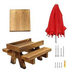 Squirrel Feeder Wooden Squirrel Picnic Table with Umbrella Two Thick Benches for Outside
