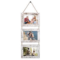 4x6IN Wall Hanging Picture Collage Frame 3-Opening Wall Decor Without Mat Rustic Style Wood Photo Frame Display