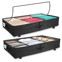 2Pcs Under Bed Storage Container With Lockable Wheels Dividers Label Dustproof Clear Lid Strap Handles Rolling Under Bed Metal Drawer for Clothes Shoe