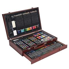 140Pcs Art Supplies With Colored Pencils Oil Pastels Crayons, Watercolor Cakes Brushes Sharpener Eraser In Elegant Wooden Box Professional Art Kit For