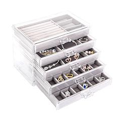 Clear Acrylic Jewelry Box Organizer with 5 Drawers Stackable Jewelry Holder Velvet Storage Case for Earrings Rings Bracelets Necklaces Ideal Gift for 