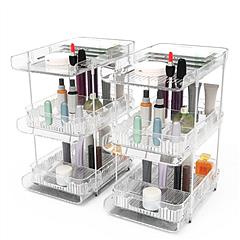 2 Packs 3 Tier Clear Bathroom Organizer with Drawers Dividers Pull-Out Pantry Organization Medicine Bins Slide-Out Storage Container Beauty Cabinet