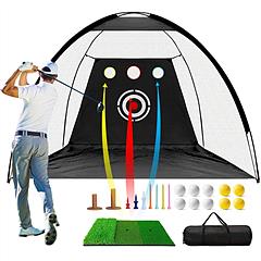 10x7FT Golf Practice Net Golf Training Aids Driving Hitting Nets with Tri-Turf Golf Mat Target Cloth 10 Golf Balls 7 Golf Tees 2 Rubber Golf Tee Holde