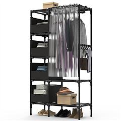 Portable Closet Wardrobe Clothes Storage Cabinet Organizer Garment Hanging Rack Shelves with 4 Storage Bags 1 Shelf 1 Hanging Rod 4 Hooks