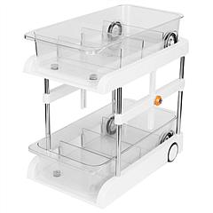2-Tier Height Adjustable Under Sink Organizer With Flexible Wheels 2 Clear Trays with Movable Dividers Pull Out Cabinet Pantry Organizer For Kitchen B