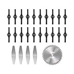 25Pcs Trimmer Blades Head Replacement Set 1Pc 5.91” Alloy Blade 4Pcs 5.71” Stainless Steel Blades 20Pcs 5.31” Plastic Blades For Cordless Weed Trimmer