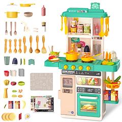 Kids Kitchen Play Set Interactive Pretend Kitchen Toys Cookware Play Set with with 50Pcs Cooking Accessories Realistic Lights and Sounds for 3+ Kids B