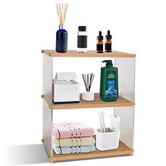 3-Tier Acrylic Countertop Organizer Bathroom Wood Counter Storage Rack Standing Vanity Cosmetics Shelf Cup Holder Desk Display Shelves