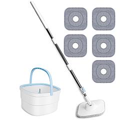 Spin Mop and Bucket with Wringer Set Flat Floor Mop with Clean and Dirty Water Separate System 2 Replaceable Reusable Washable Microfiber Mop Pads