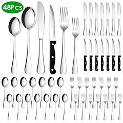 48-Piece Silverware Set Stainless Steel Flatware Cutlery Set Tableware Eating Utensils for 8 with Knife Fork Spoon Dishwasher Safe for Home Kitchen Re