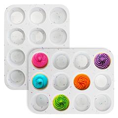 2 Pack 12 Cups Silicone Muffin Pans Nonstick Cupcake Tins Trays Regular Size Cupcake Molds Heat Resistant Oven Microwave Fridge Freezer Dishwasher Saf
