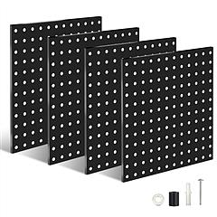 4 Packs Metal Pegboards Black Peg Boards Wall Organizer Panel Board Storage Hanger Tool with 1” Spacing 1/4” Hole for Office Garage Basement Craft Roo