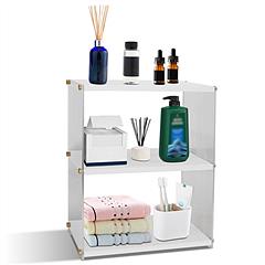 3-Tier Acrylic Countertop Organizer Bathroom Wood Counter Storage Rack Standing Vanity Cosmetics Shelf Cup Holder Desk Display Shelves