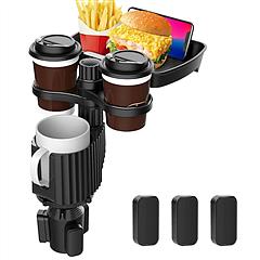 4-in-1 Car Cup Holder Tray Food Table Phone Hold Car Expander Detachable 360 Degree Rotatable Expandable Base Car Desk