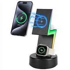 3 In 1 Magsafe Charger Wireless Charging Station Magnetic Charger Dock with 5 RGB Light Modes for IOS Phone 12-15 Airpods iWatches